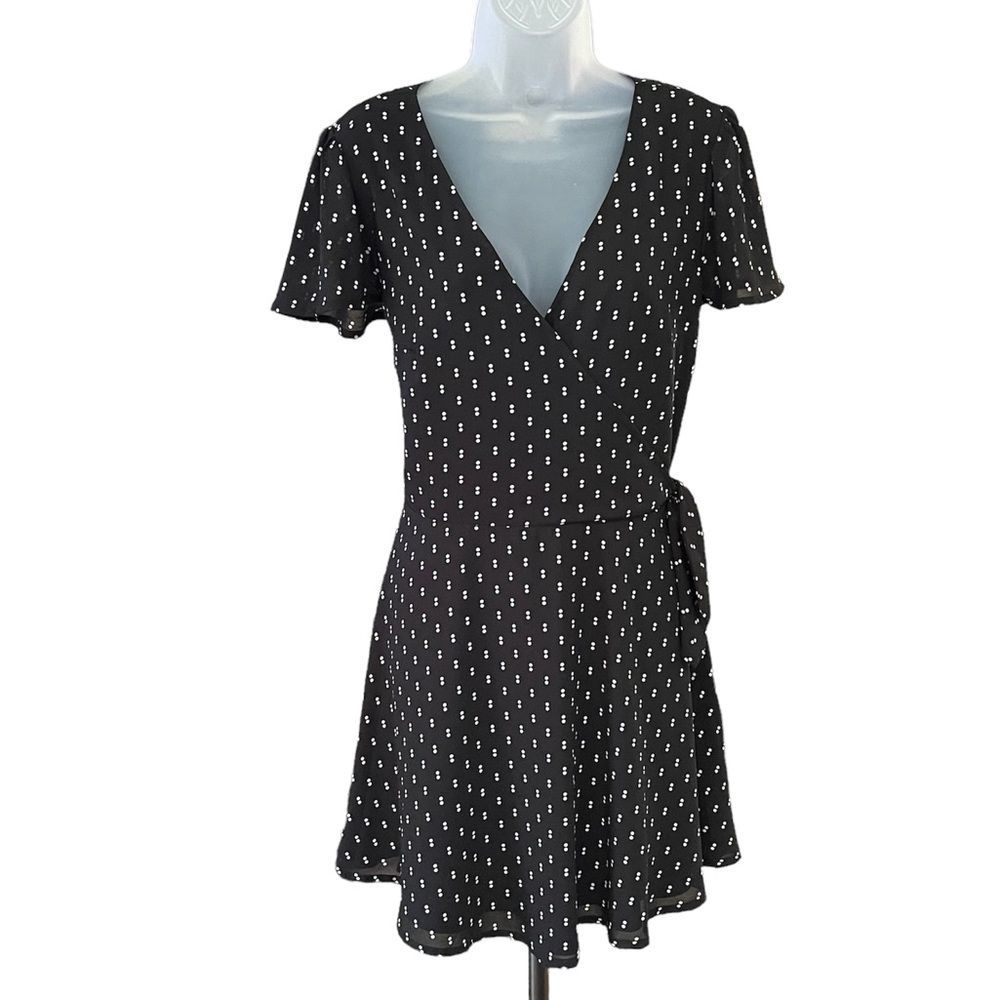 Abercrombie & Fitch sz L polka dot pattern dress side tie faux wrap